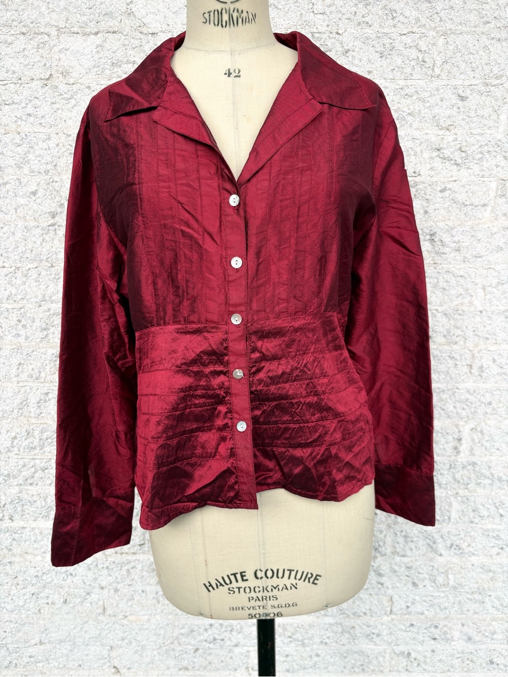 Simons Burgundy Button-Down Silk-Look Blouse